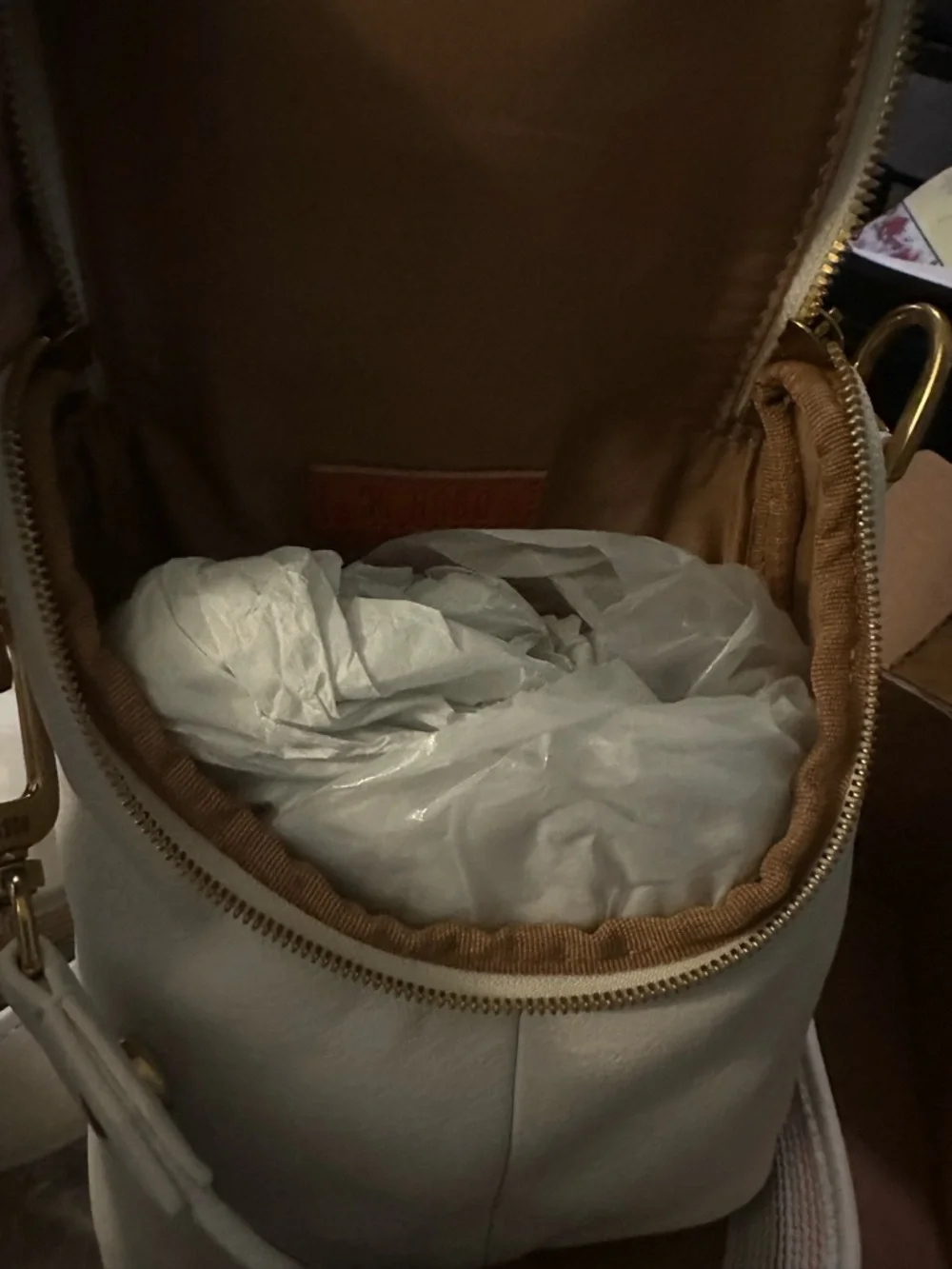 HOBO Cream Leather Small Flap Crossbody with Gold Hardware - Picture 4 of 6